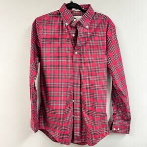 Men's S Reg L.L.Bean 100% Cotton Long Sleeve red button down shirt plaid